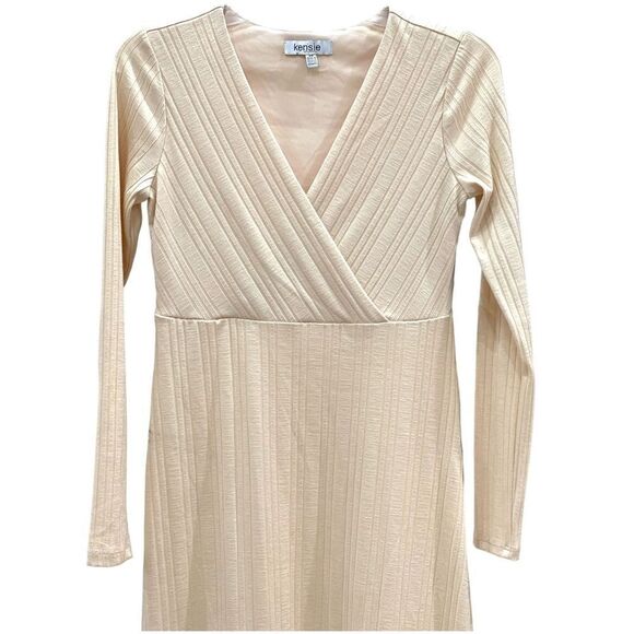 Kensie Dress Women's Cream V-Neck Long-Sleeve A-Line Midi Dress Size XS NWT - Picture 5 of 12